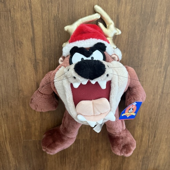 Warner Bros. Other - Vtg TAZ Tasmanian Devil Christmas Plush Stuffed Reindeer Santa Looney Tunes Tags